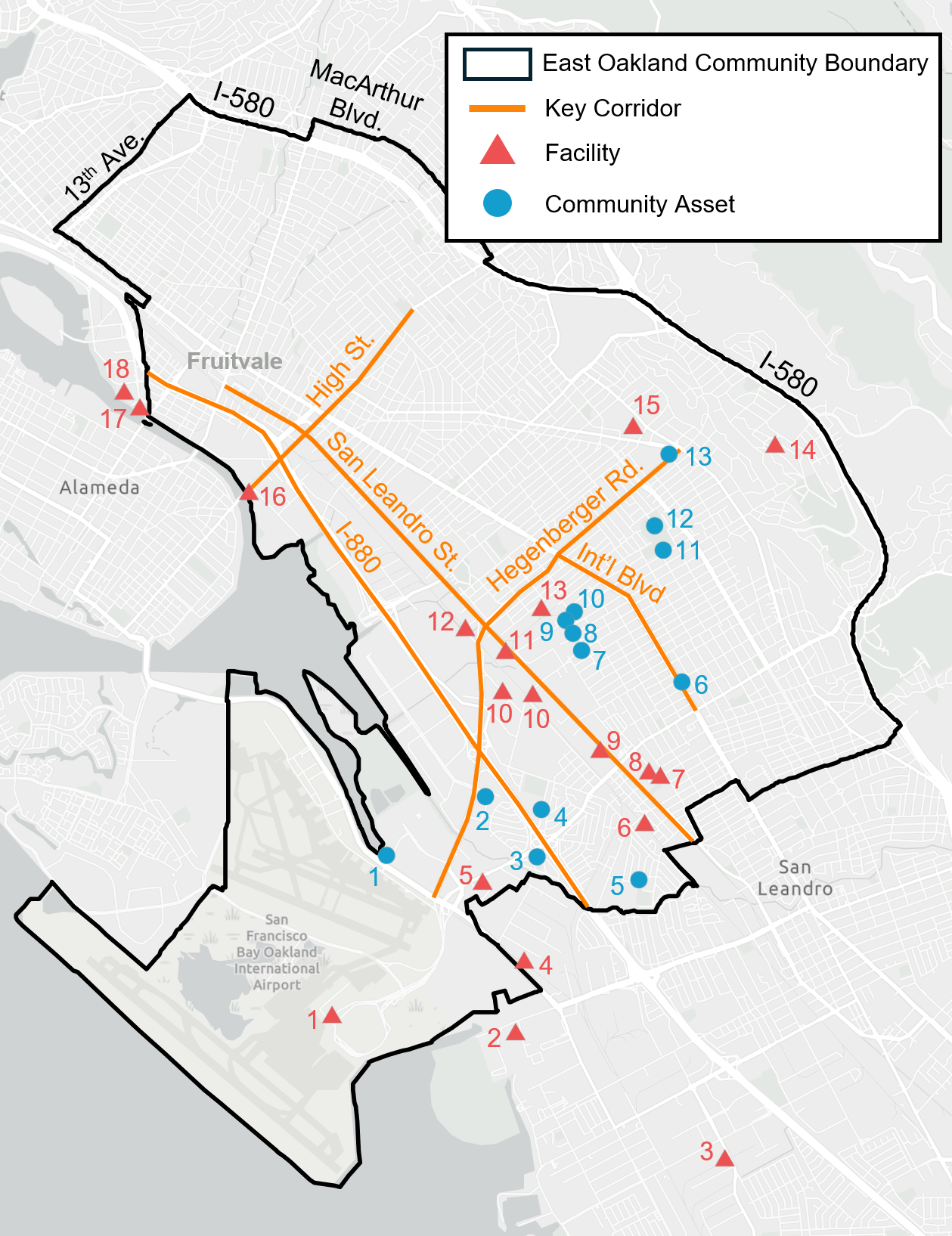 East Oakland Facilities and Community Assets Map